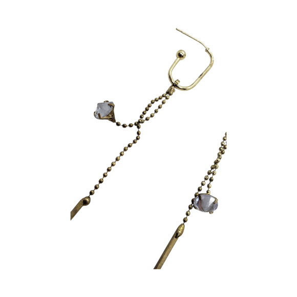 Gold Tone Drop Chain Earrings Crystal Bead Dangle Minimalist Modern Jewelry - Picture 9 of 9